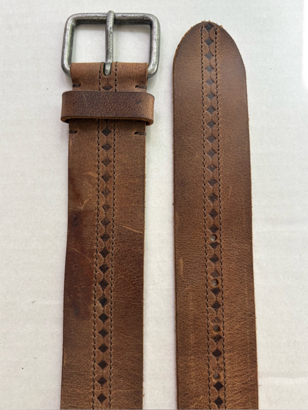 Lucky Brand Brown Wide Leather Belt Square Brass Buckle - Size 32 BK M0201